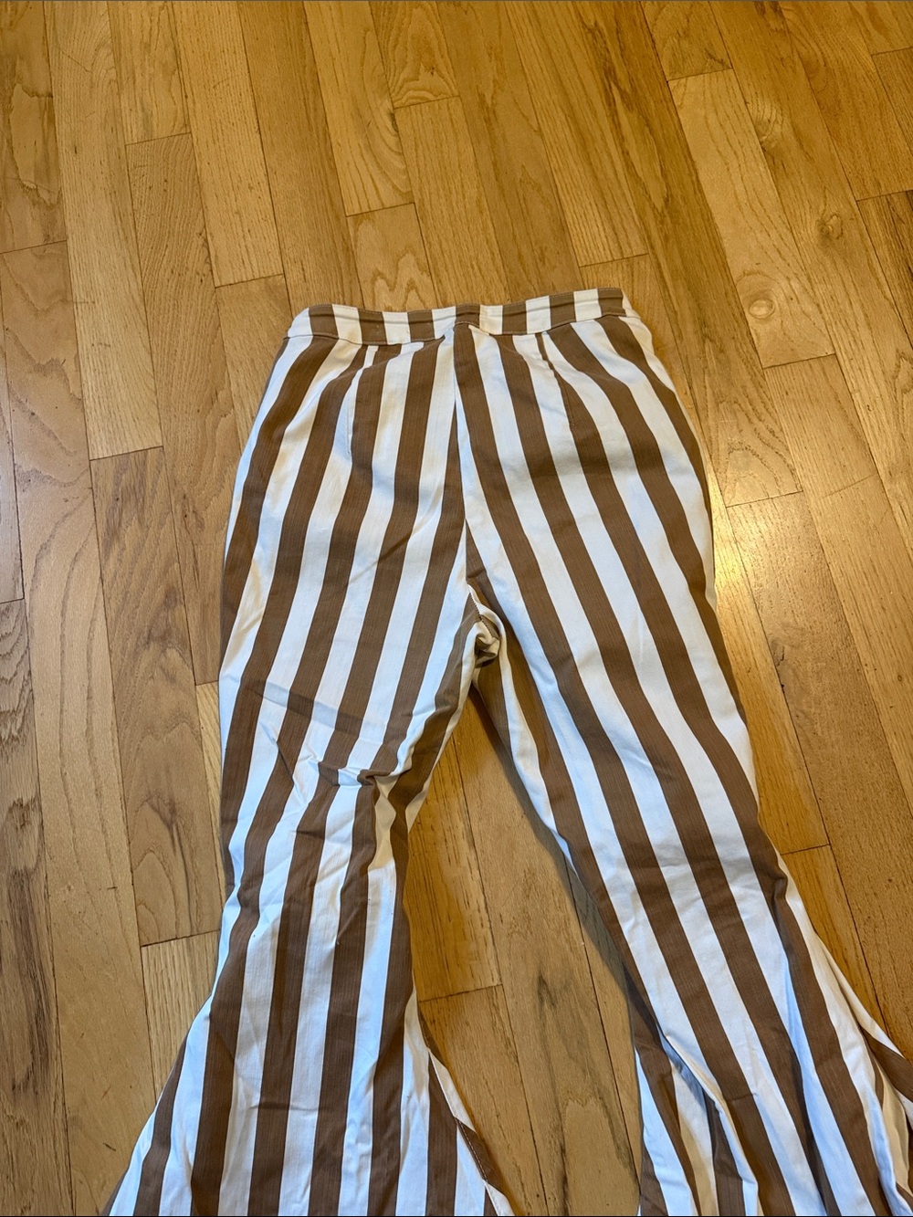 Woman’s Striped Bell-Bottom Pants in Brown and White - Picture 6 of 6